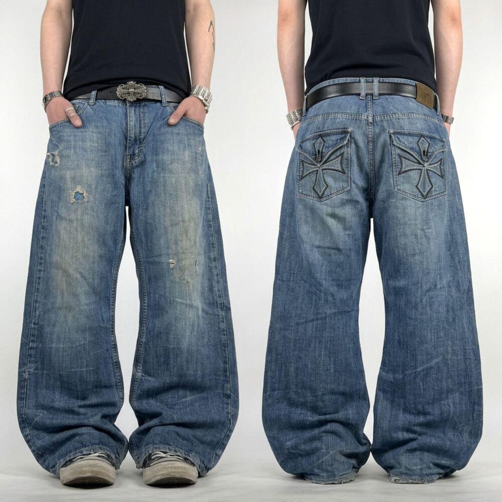 Vintage embroidered y2k archive baggy wide leg skater grunge jeans